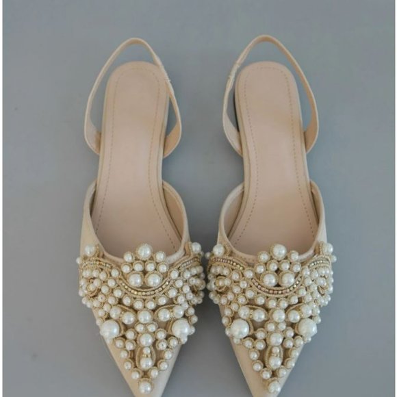SHEIN Shoes - SHEIN Pearl & Rhinestone Slingback Flats